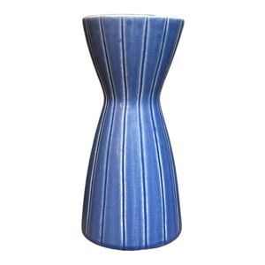 JONATHAN ADLER for Pottery Barn Blue Ribbed 10" Ceramic Vase MCM Revival